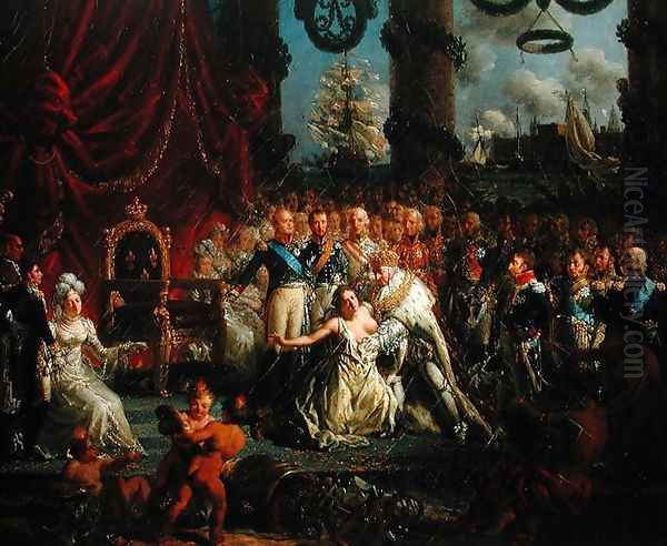 Louis XVIII (1755-1824) Helping France to her Feet, after 1814 Oil Painting by Louis Philippe Crepin