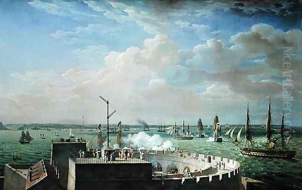 Cherbourg Harbour 1822 Oil Painting by Louis Philippe Crepin