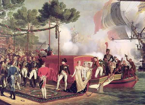 Napoleon I (1769-1821) and Marie Louise (1791-1847) Disembarking at Antwerp, 1810 Oil Painting by Louis Philippe Crepin