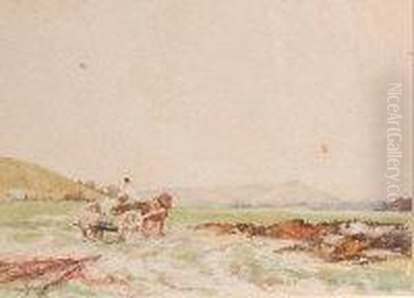 Horse And Cart At Chanetonbury, Sussex Oil Painting by William Hyams