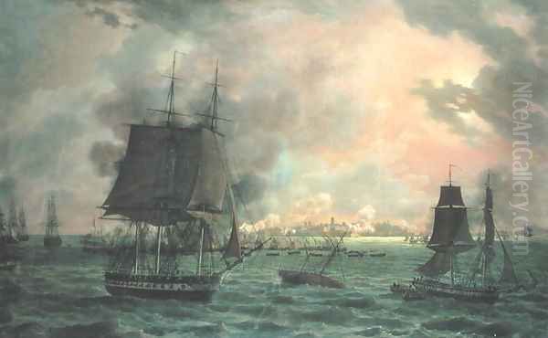 The Bombing of Cadiz by the French on 23rd September 1823, 1824 Oil Painting by Louis Philippe Crepin