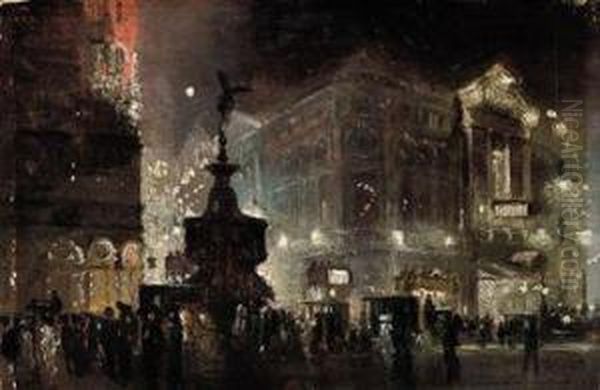 Piccadilly Circus Oil Painting by George Hyde Pownall