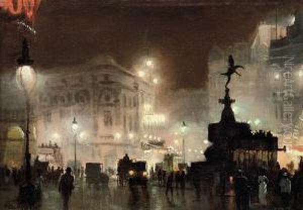 Picadilly Circus Oil Painting by George Hyde Pownall