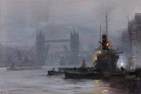 Tower Bridge At Dusk Oil Painting by George Hyde Pownall