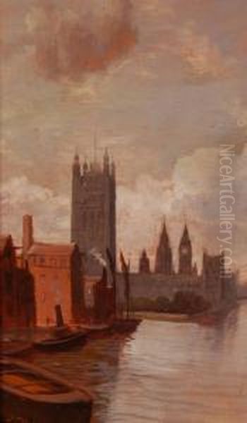 Thames Scene At Westminster Oil Painting by George Hyde Pownall