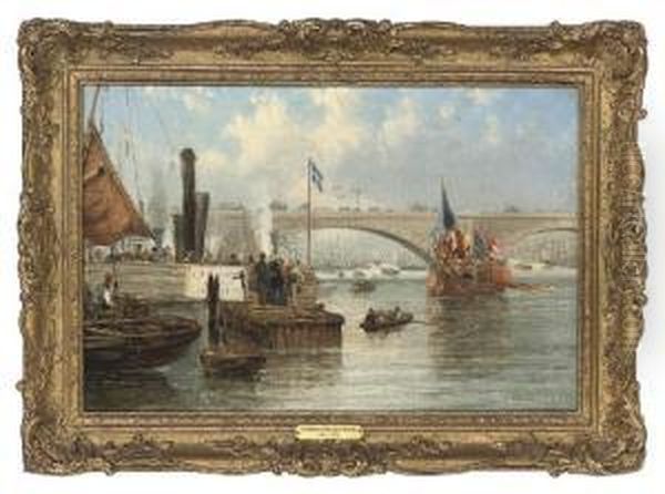 Westminster Bridge With The Houses Of Parliament Beyond; And St Paul's From The Thames Oil Painting by George Hyde Pownall