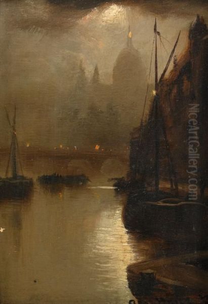 Moonlight - London Bridge Oil Painting by George Hyde Pownall