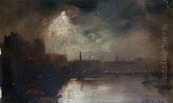 View Of The Thames Showing Cleopatra's Needle Oil Painting by George Hyde Pownall