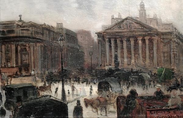 The Royal Exchange And The Bank Of England Oil Painting by George Hyde Pownall