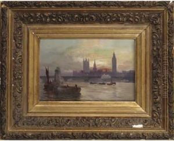 Westminster Bridge With The Houses Of Parliament In The Background Oil Painting by George Hyde Pownall