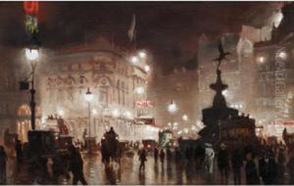 Picadilly Circus Oil Painting by George Hyde Pownall