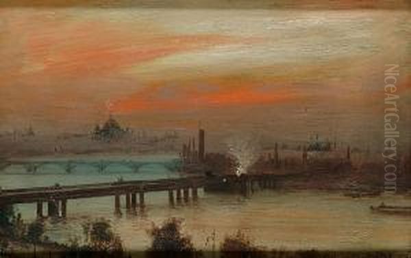 'morning Over The River'; Westminster By Moonlight; The River At The Tower Oil Painting by George Hyde Pownall