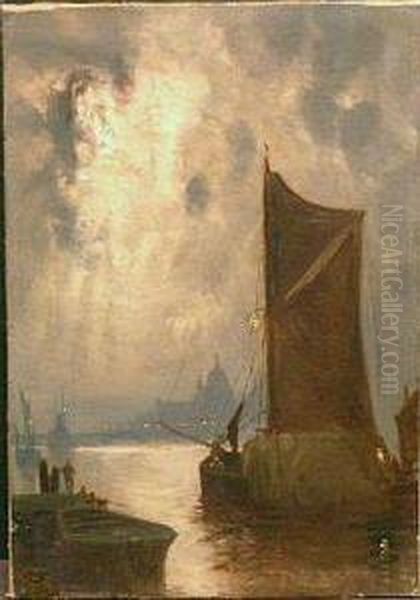 Thames At Night Oil Painting by George Hyde Pownall