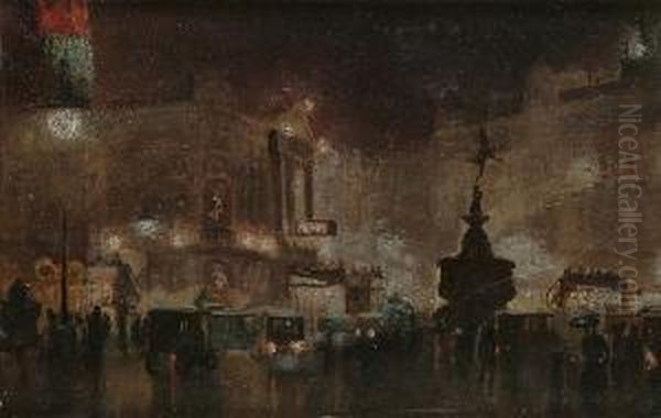 Piccadilly Circus Oil Painting by George Hyde Pownall