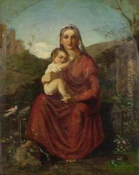 Zugeschrieben - Madonna Mit Kind In Einer Landschaft Oil Painting by Vojtech Hynais