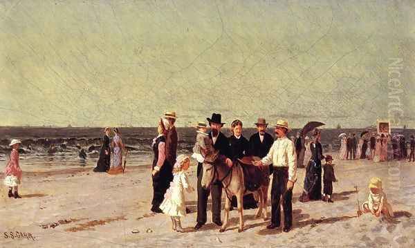 Beach Scene with Punch and Judy Show Oil Painting by Samuel S. Carr