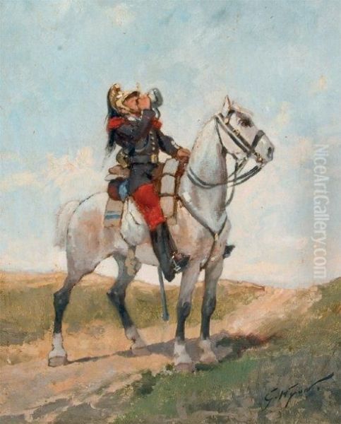 Hussard A Cheval Oil Painting by Georges-Louis Hyon