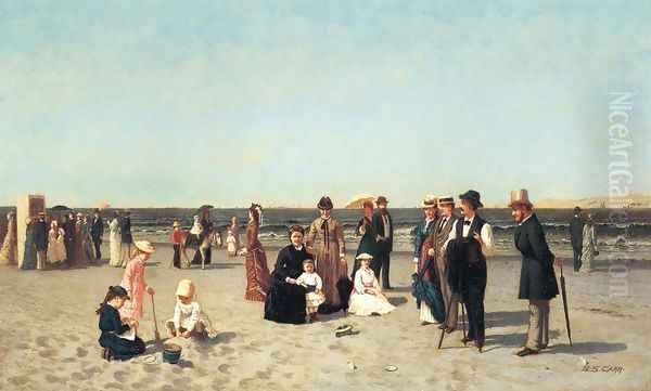 Beach Scene Oil Painting by Samuel S. Carr