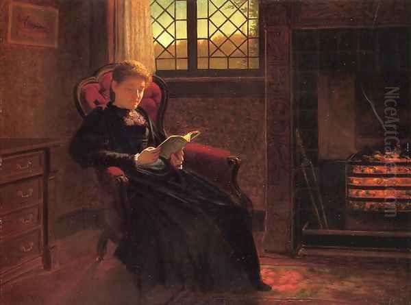 Reading by the Fire Oil Painting by Samuel S. Carr