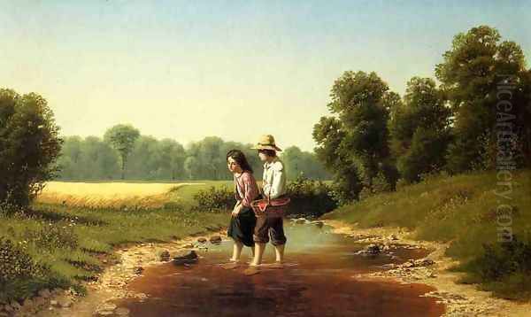 Crossing the Stream Oil Painting by Samuel S. Carr