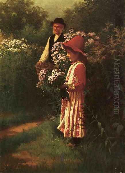 Gathering Flowers Oil Painting by Samuel S. Carr