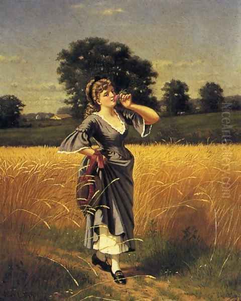 Woman in a Wheatfield Oil Painting by Samuel S. Carr