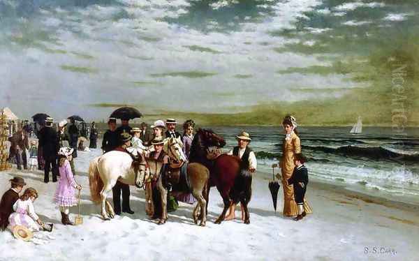 On the Beach at Coney Island Oil Painting by Samuel S. Carr