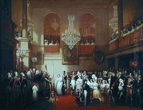 Wedding of Leopold I to Princess Louise of Orleans at Compiegne, 9th April 1832 Oil Painting by Joseph-Desire Court