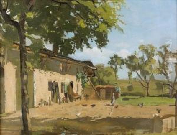 Nachmittagsstimmung Auf Dem Bauernhof. Oil Painting by Jean Daniel Ihly