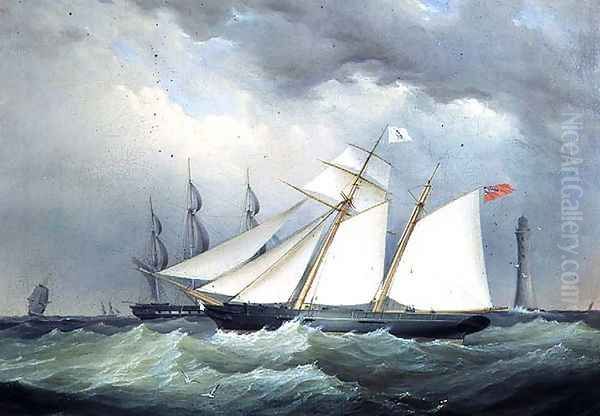 Schooner off the Eddystone Lighthouse Oil Painting by Nicholas Condy