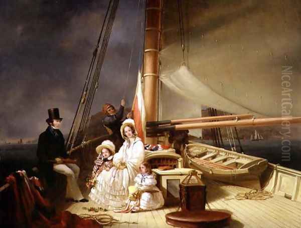 Mr Charles Ward with his Family on board his Cutter Yacht Guerilla Oil Painting by Nicholas Condy