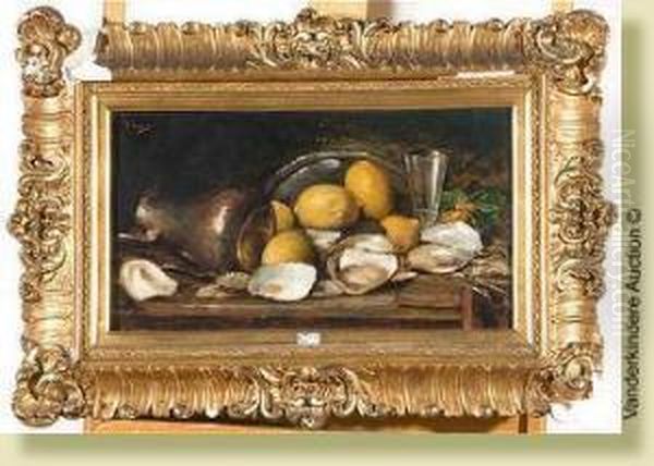 Nature Morte Aux Citrons Et Aux Huitres Oil Painting by Josse Impens