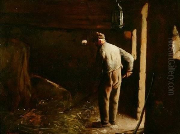 Stable Interior Oil Painting by Josse Impens