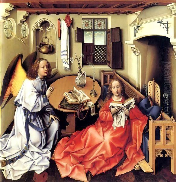 Mérode Altarpiece - Central Panel Oil Painting by Robert Campin