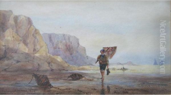 A Young Fisherman On A Beach Oil Painting by Joseph Murray Ince