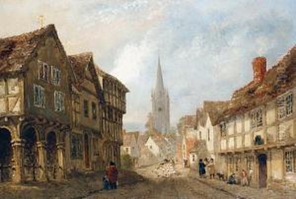 A Village Street, Thought To Be Weobley Oil Painting by Joseph Murray Ince