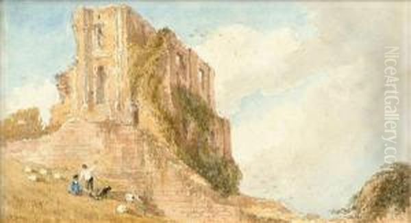 Figures By Aruined Castle Oil Painting by Joseph Murray Ince