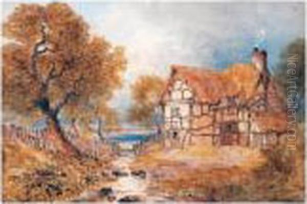 A Cottage By A Stream Oil Painting by Joseph Murray Ince