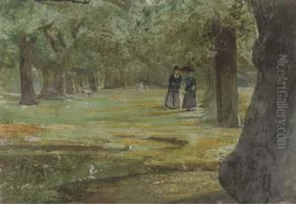 An Afternoon Stroll Through The Park Oil Painting by John William Inchbold