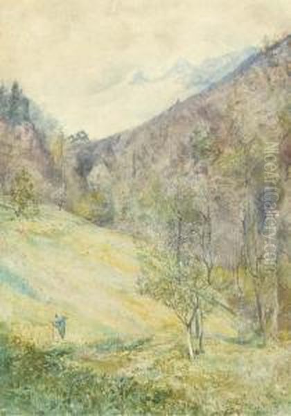 Swiss Mountain Scene Oil Painting by John William Inchbold