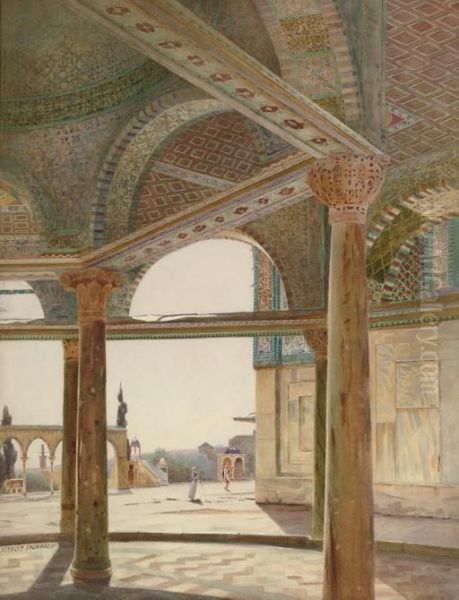 The Dome Of The Chain, Temple Mount, Jerusalem Oil Painting by Stanley Inchbold