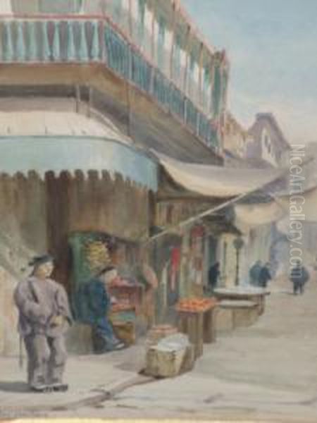 B.- Figures In A Chinese Street Scene; Watercolours, A Pair, Both Signed, 32x23cm., Ea Oil Painting by Stanley Inchbold