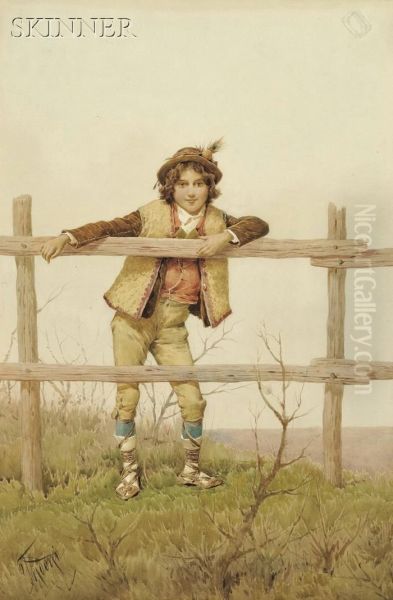 Peasant Lad At A Fence Oil Painting by Filippo Indoni