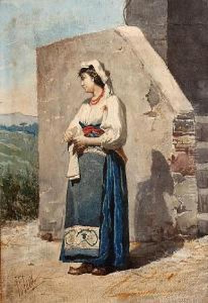 Peasant Girl Oil Painting by Filippo Indoni