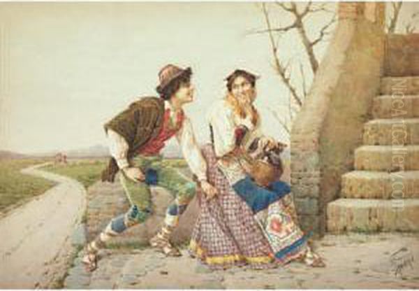 Country Courtship Oil Painting by Filippo Indoni