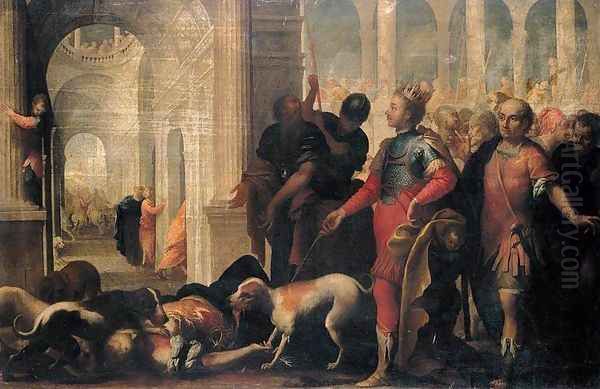 Queen Jezabel Being Punished by Jehu Oil Painting by Andrea Celesti