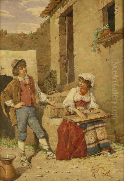 Courting Couple With Cat Oil Painting by Filippo Indoni