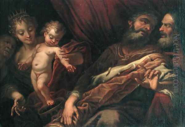 The Infant Moses Standing on the Pharaoh's Crown Oil Painting by Andrea Celesti