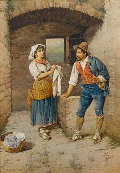 The Washergirl; The Necklace, A Pair Oil Painting by Filippo Indoni