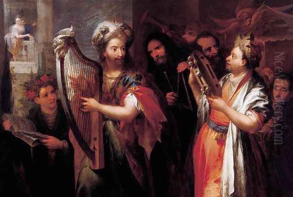 King David Playing the Zither Oil Painting by Andrea Celesti